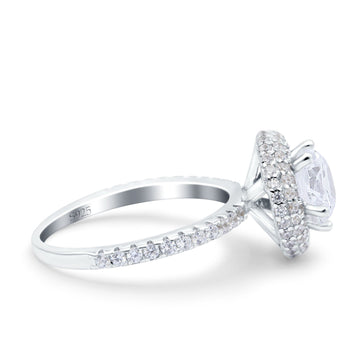 Halo Art Deco Wedding Ring Round Simulated Cubic Zirconia 925 Sterling Silver